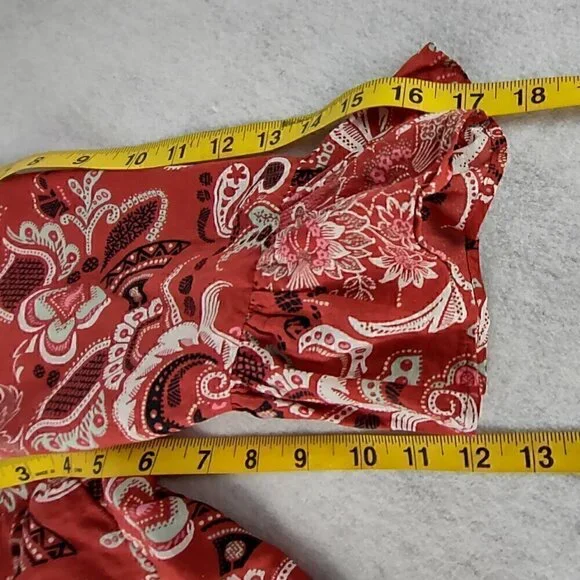 Ann Taylor Muted Red Clay Paisley Patterned Cotton Blend Bell Sleeve Top Size XL - Picture 10 of 12